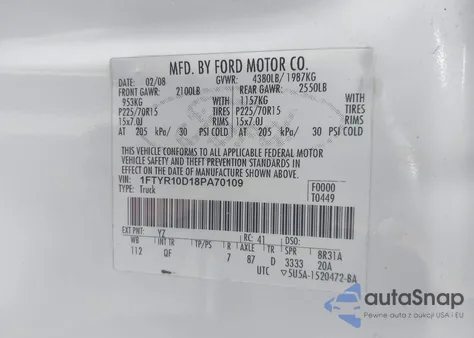 2008 Ford Ranger Xl/Xlt из США, поврежденный, VIN 1FTYR10D18PA70109